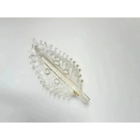 Vintage Glass Leaf Shaped Murano Barovier Toso Gold Fleck Catchall Bowl / Dish - Picture 8 of 8